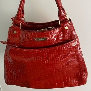 COLE HAAN Patent Crocodile Embossed Leather Burnt Orange Bag
